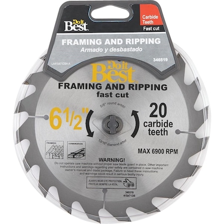 All-Source 6-1/2 In. 20-Tooth Framing & Ripping Circular Saw Blade 415471DB